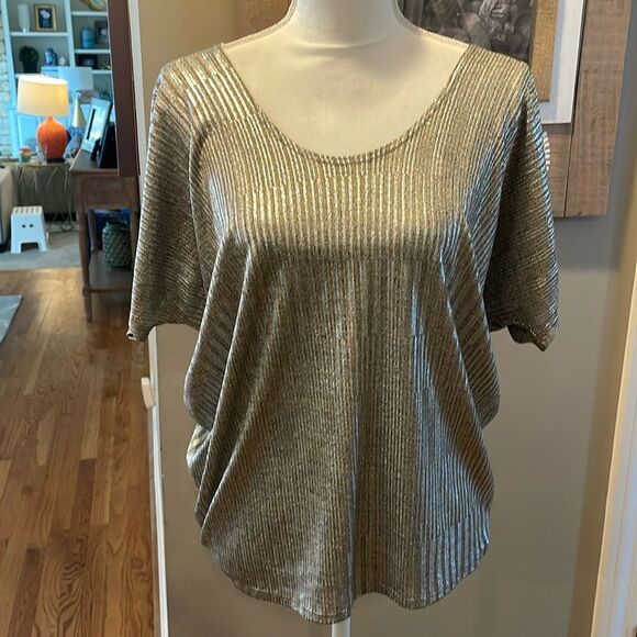SILVER METALLIC SOFT COMFORTABLE BLOUSE BY KIM AND CAMI Size medium - Picture 1 of 6